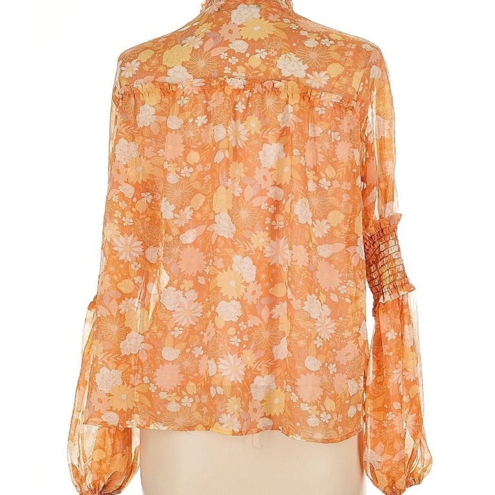 OPT Floral Sheer Orange Boho Blouse - Picture 4 of 11